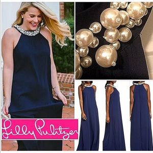 Lilly Pulitzer Navy Blue Shawn Pearl Neck Maxi